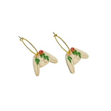earrings hoops steel gold with white rabbits1
